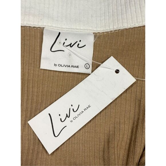 Livi by Olivia Rae Women’s Large Knit Midi Dress Tan Collared Ribbed Preppy NEW - Picture 5 of 6